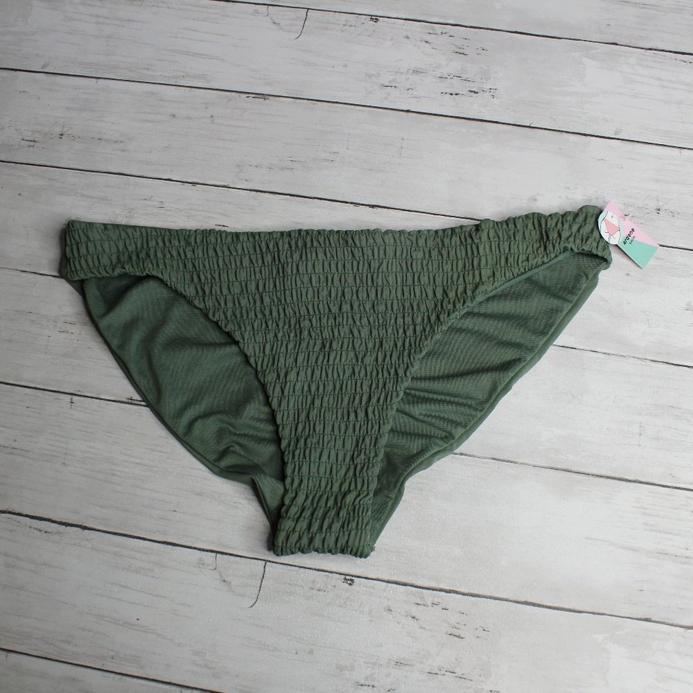 Ardene Women's Cheeky Bikini Swimwear Swim Bottoms Size L Green Smocked